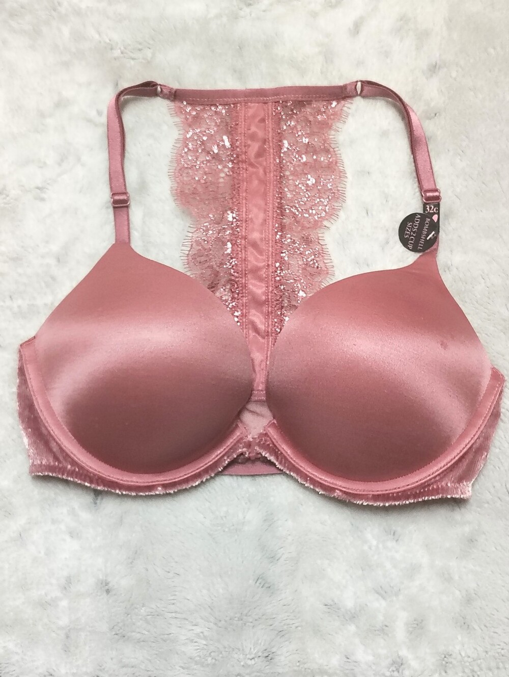 NWT Victoria's Secret Bombshell Padded Plunge Bra Blush Pink Women's 32C Lace
